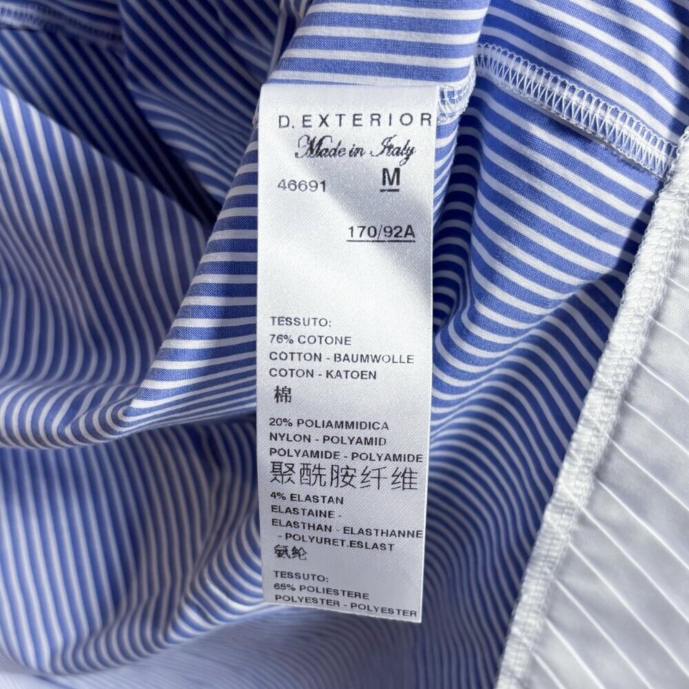 D. Exterior Button Up Blouse Ruffled Pinstripe Pleated Peekaboo Italy Medium - Picture 5 of 6